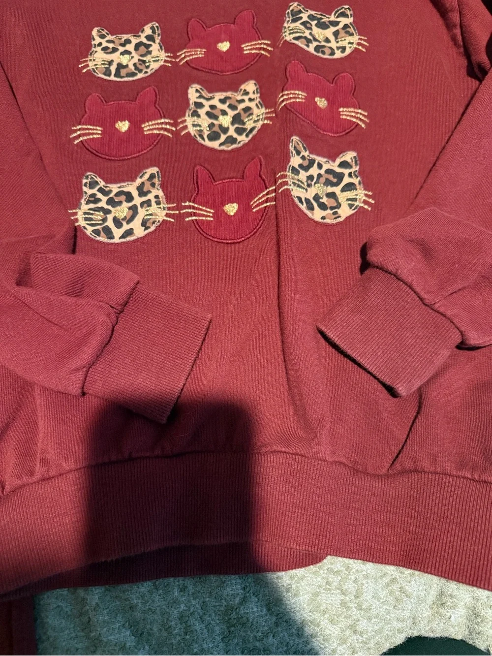 Boden Burgundy Kids Sweatshirt & Joggers Set with Leopard Cat Patches